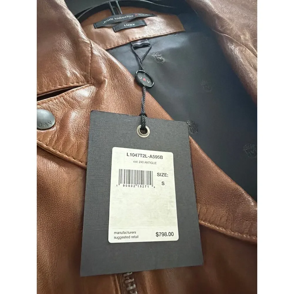 New John Varvatos brown antique  leather jacket size S $798